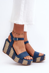 Women's Denim Wedge Sandals with Braid Blue Reviala