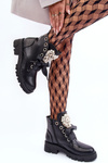 Leather Embellished Low Boots On A Flat Heel Black Binga