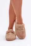 Ladies Slippers With Fur And Text Brown Kalelia