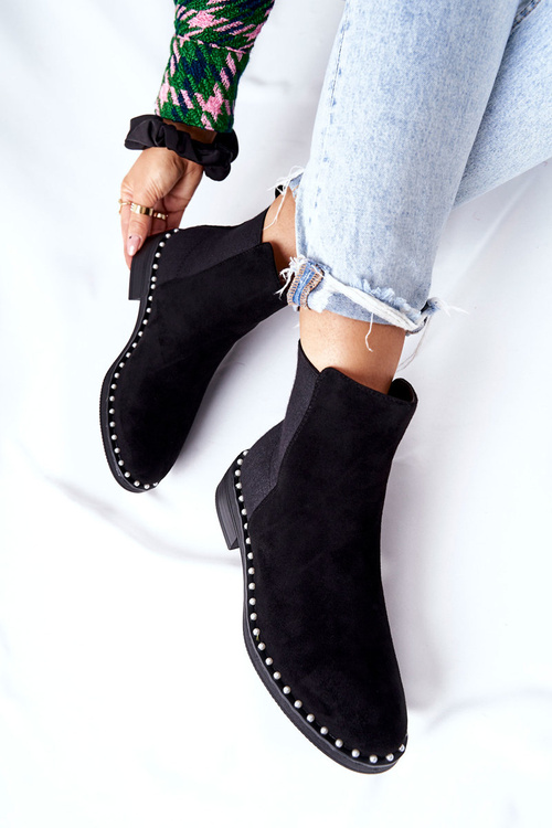 Suede Slipper Boots with Pearls Black Jilanna