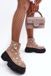 Soft Suede Boots with Crystals D&A MR870-83 Beige