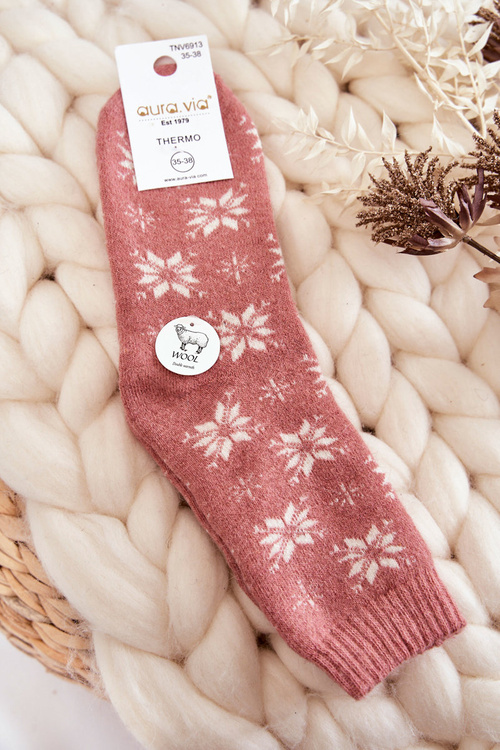 Women's Wool Socks In Snowflakes Pink