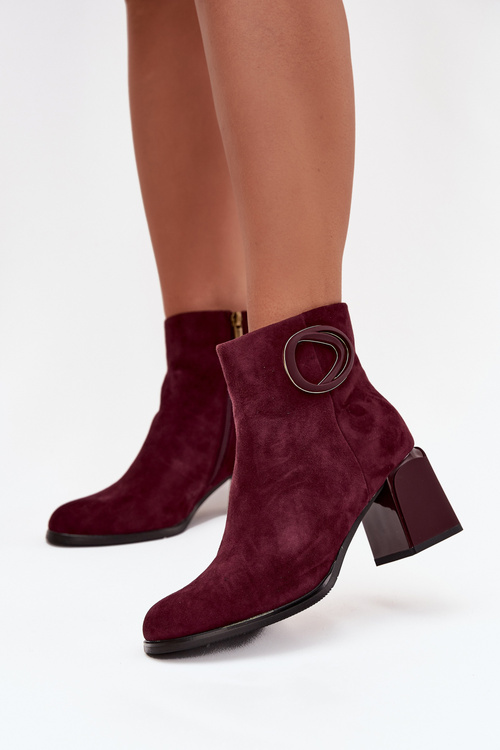 Suede block heel boots with lining decorated detail Artiker 57C0016 Bordeaux