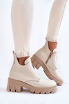 Women's Leather Boots With Decoration Light beige Maley
