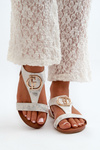 Flat Women's Sandals with Gold Decoration S.Barski KV27-051 White-Silver