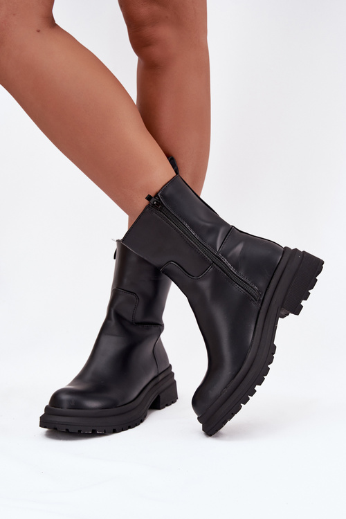 Women's ankle boots on platform and flat heel black Levira