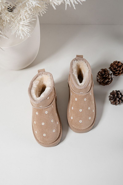 Dziecięce Śniegowce Z Kwiatuszkami Beżowe Gracina