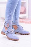 Lu Boo Blue Suede Rock Girl Cutout Booties
