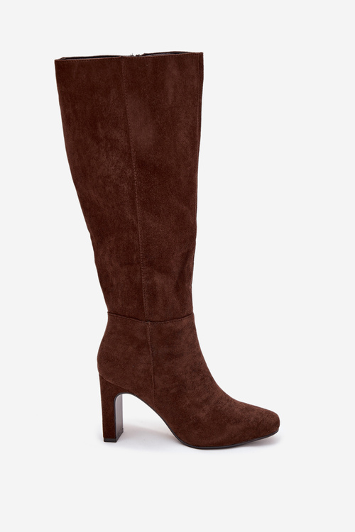 Ladies heated ankle boots with heel chocolate Zamira