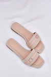 Flat Women's Slippers With Strap And Buckle Beige Zilina