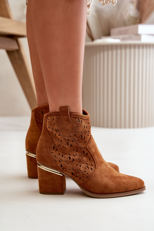 Lace-Up Women's Cowboy Boots with Heel Camel Iceda