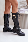 Combat Boots With Decorative Buckle Black Linnealisa
