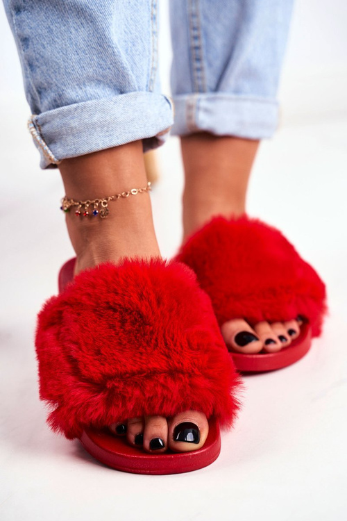 Rubber Slippers With Eco Fur Red Sensitive