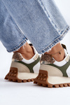 Women's Beige-Green Sports Sneakers Ralita