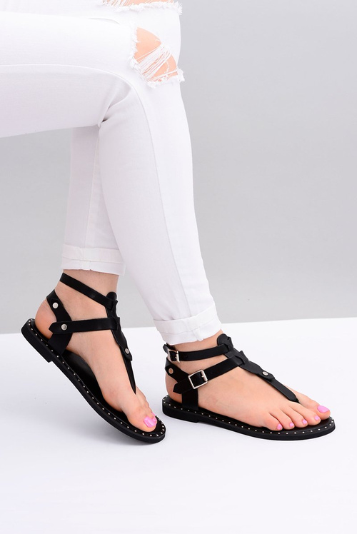 Lu Boo | Women's Sandals Black Gladiator Flip Flops Achilla