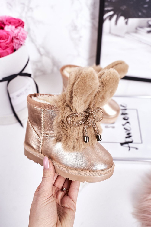 Children's Snow Boots Insulated With Fur With  Ears Rose Gold Bunny