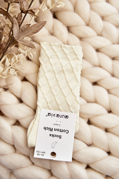 Damskie Skarpety Ozdobne Tłoczenie Kremowe