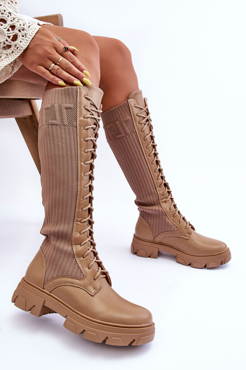 Flat Heeled Boots with Sock Dark Beige Itona