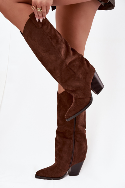 Insulated cowboy boots on heel made of eco suede chocolate Mavine