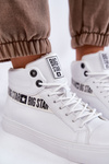 Damskie Wysokie Ocieplane Skórzane Trampki Big Star EE274356 Białe