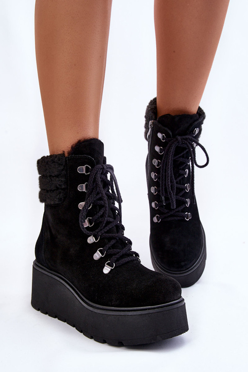 Women's Suede Wedge Boots Black Meniko