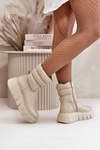 Zazoo 60512 Women Leather Ankle Boots With Zipper Insulated With Felt Light Beige