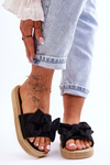 Women's Suede Slippers With Bow Black Fency