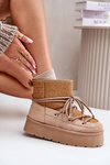 Snow Boots With Lacing On Platform Brown Mavora