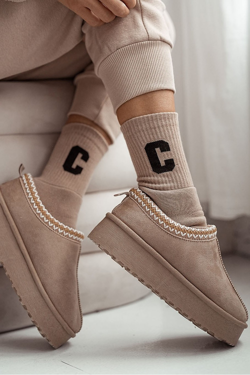 Women's terry socks with letter C beige