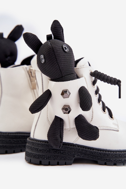 Leather Insulated Children's Boots With Zipper And Bear White Vinceza 36261