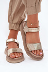 Ladies leather sandals on platform gold Zazoo 40443