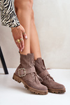Zazoo 2951 Suede Ankle Boots With Decorative Buckle Dark Beige