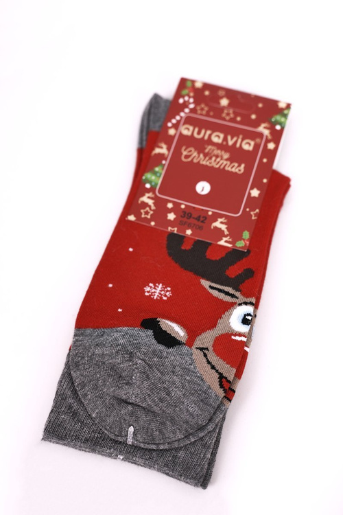 Christmas Men's Cotton Socks Red/Grey Ho-Ho-Ho