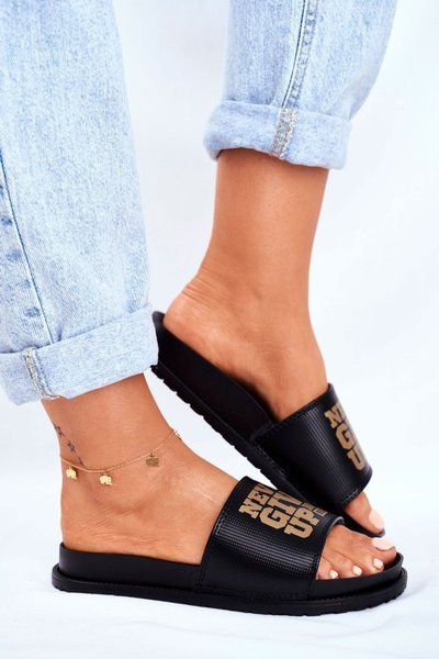 Women's Flip Flops Never Give Up2 Gold Black