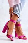Zamszowe Sandałki Obcas Słupek Fuksja Jacqueline