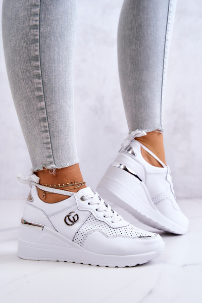 Buty Sportowe Sneakersy Damskie Skórzane Białe Loissa