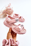 Leather Children's Sandals With Velcro Pink Amoss 