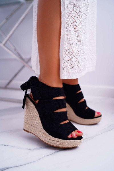 Women's Sandals On Anchor Linen Tied Black Cantare