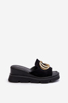 Women's Slippers Made Of Eco Suede On Wedge And Platform With Gold Decoration Vinceza 58295 Black