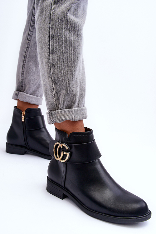 Botki Damskie Skóra Ozdoba Czarne Galos DY7-1