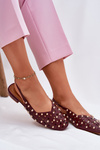 Embellished Ballet Flats On Flat Heel Burgundy Nilarisela