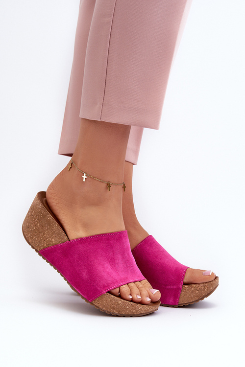 Zazoo 40311 Suede Women's Mules on Cork Wedge Pink