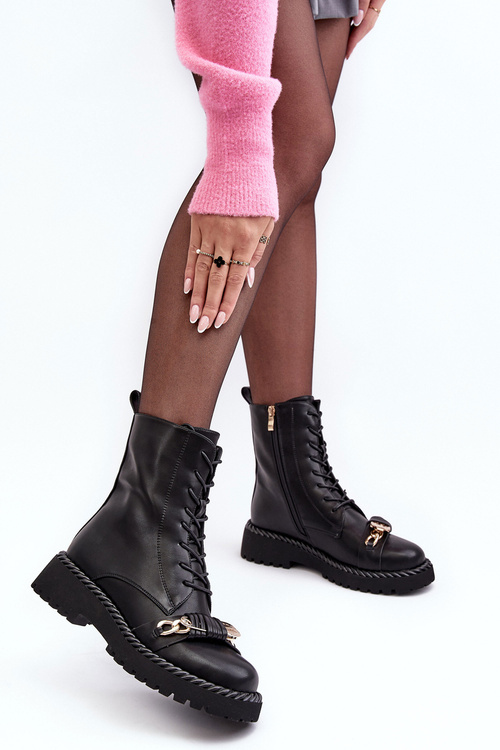 Women's Leather Boots Workery With Decoration Black SBarski MR870-68