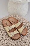 Fabric Slippers On Cork Sole With Buckles Yellow Atera