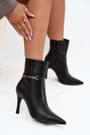 Women's ankle boots on heel with strap and silver element heated black Bellisse