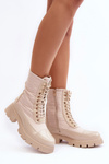 Women's Insulated Ankle Boots on Flat Heel Beige Saranema