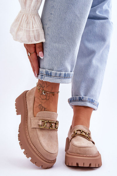 Women's Suede Platform Loafers Beige Larey