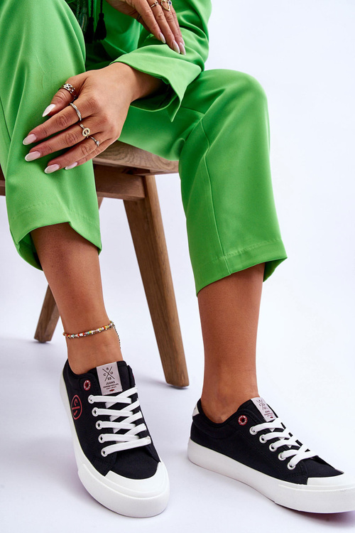 Women's Cross Jeans Fabric Sneakers LL2R4044 Black