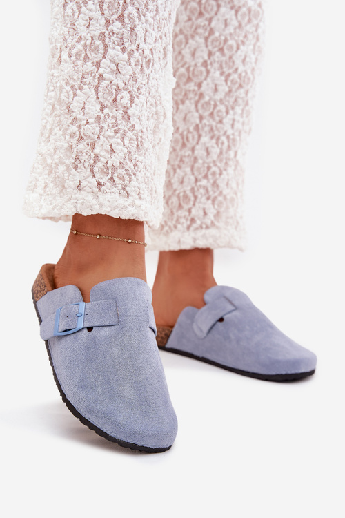 Womens clogs and on cork platform with buckle blue Klarae
