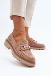 Women's Pink Perforated Loafers with Decoration Talesse